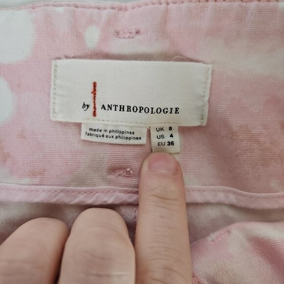 Anthropologie Jamie Chino Pants Sz 4 Pink Tie Dye Straight Cute 90s Floral Retro - Picture 5 of 9